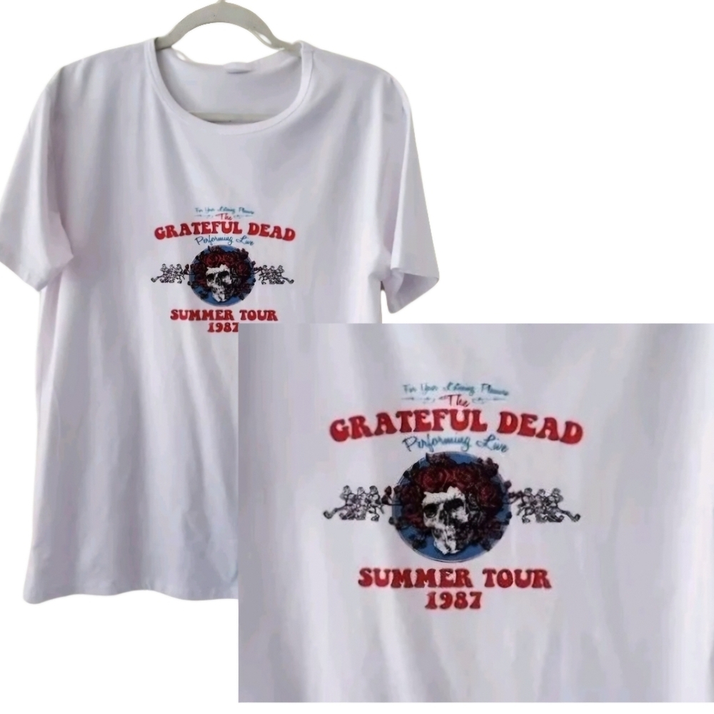 Grateful Dead T-Shirt  Plus 3XL Gildan Women's White Printed Band SS Tee